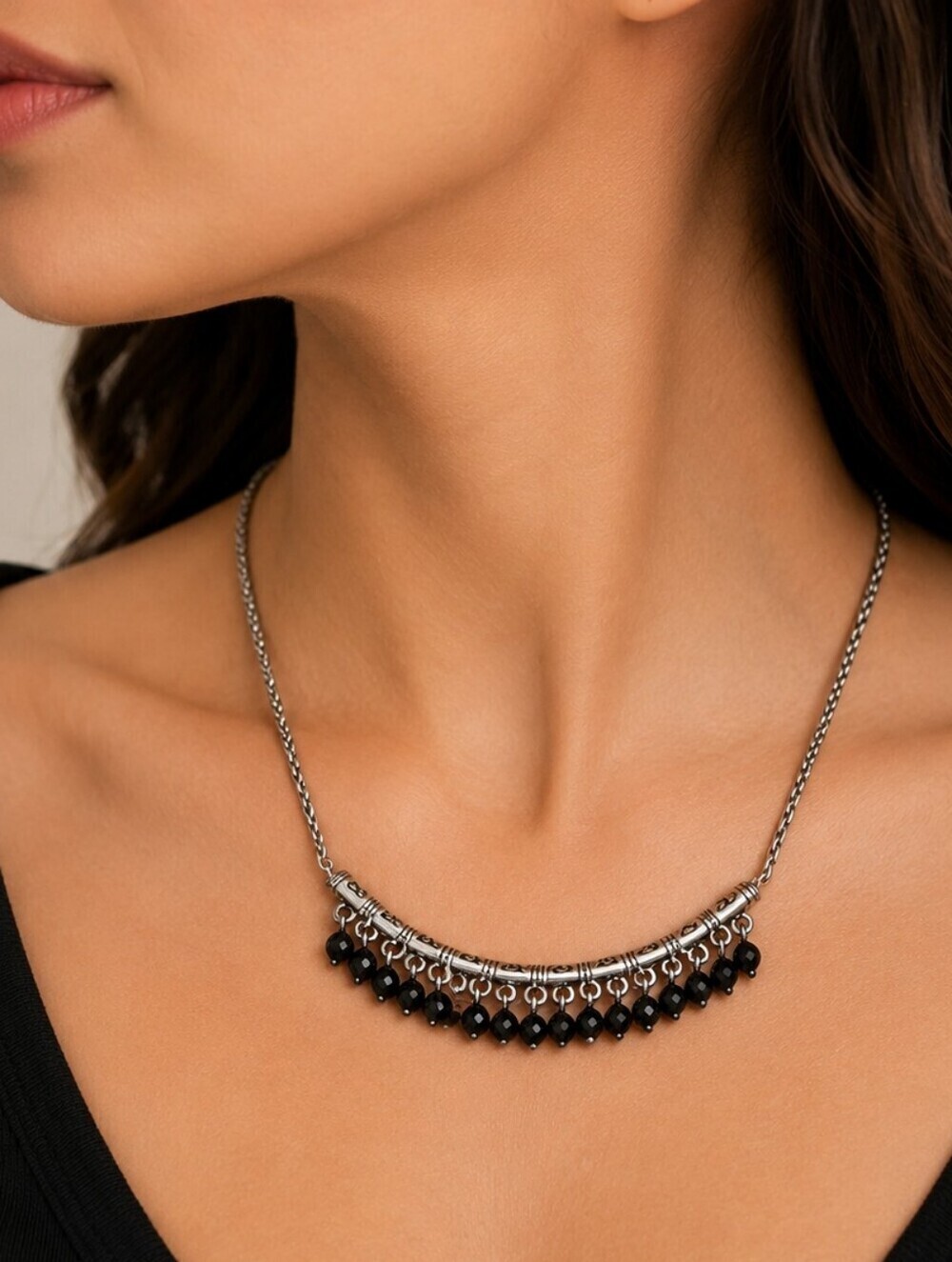 BRIGHTON Figaro Black Bauble Bead Bar Necklace